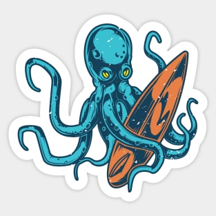 Retro Octopus Surfer Illustration Sticker